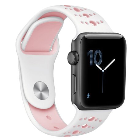 Sportbandje combi-kleuren - Wit + Roze - Geschikt voor Apple Watch 38mm / 40mm / 41mm