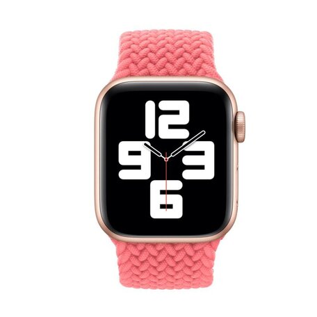 Braided Solo Loop nylon bandje - Maat: L - Roze - Geschikt voor Apple Watch 38mm / 40mm / 41mm