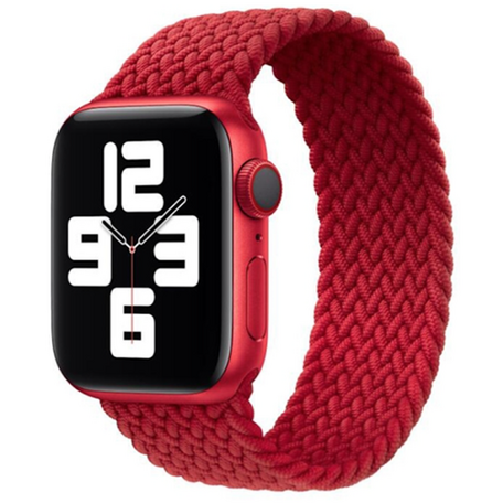 Braided Solo Loop nylon bandje - Maat: L - Rood - Geschikt voor Apple Watch 38mm / 40mm / 41mm