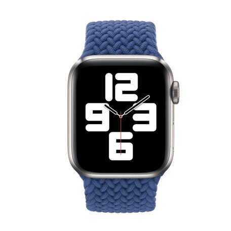 Braided Solo Loop nylon bandje - Maat: L - Blauw - Geschikt voor Apple Watch 38mm / 40mm / 41mm