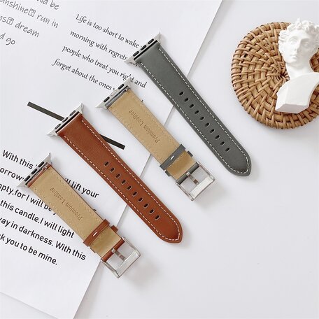 Premium Leather bandje - Zwart - Geschikt voor Apple Watch 38mm / 40mm / 41mm