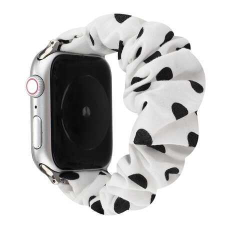Elastisch scrunchie nylon bandje - Zwarte stippen - Geschikt voor Apple Watch 38mm / 40mm / 41mm