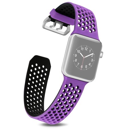 Bandje met gaatjes - 2 kleuren - Paars met zwart - Geschikt voor Apple Watch 38mm / 40mm / 41mm