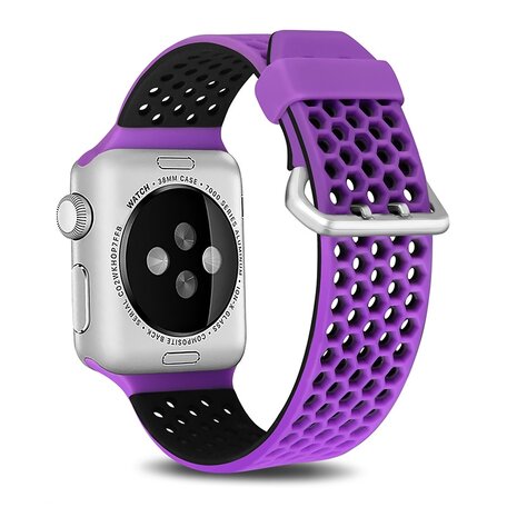 Bandje met gaatjes - 2 kleuren - Paars met zwart - Geschikt voor Apple Watch 38mm / 40mm / 41mm