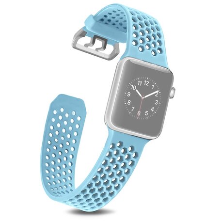 Bandje met gaatjes - Lichtblauw - Geschikt voor Apple Watch 38mm / 40mm / 41mm