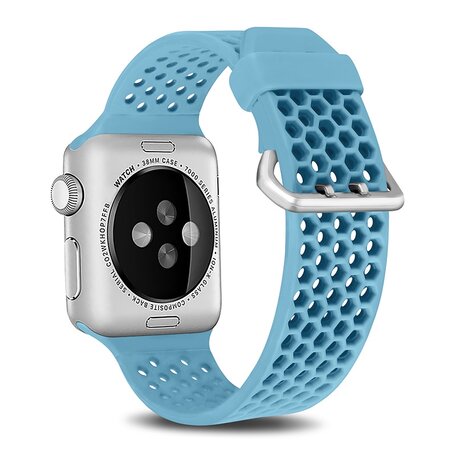 Bandje met gaatjes - Lichtblauw - Geschikt voor Apple Watch 38mm / 40mm / 41mm