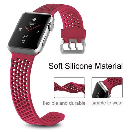 Bandje met gaatjes - Rood - Geschikt voor Apple Watch 38mm / 40mm / 41mm