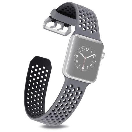 Bandje met gaatjes - 2 kleuren - Grijs met zwart - Geschikt voor Apple Watch 38mm / 40mm / 41mm