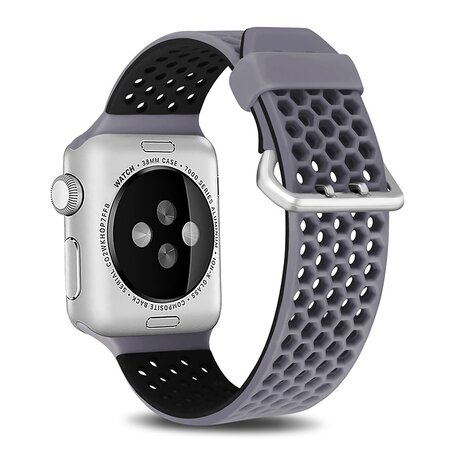 Bandje met gaatjes - 2 kleuren - Grijs met zwart - Geschikt voor Apple Watch 38mm / 40mm / 41mm