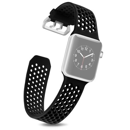 Bandje met gaatjes - Zwart - Geschikt voor Apple Watch 38mm / 40mm / 41mm