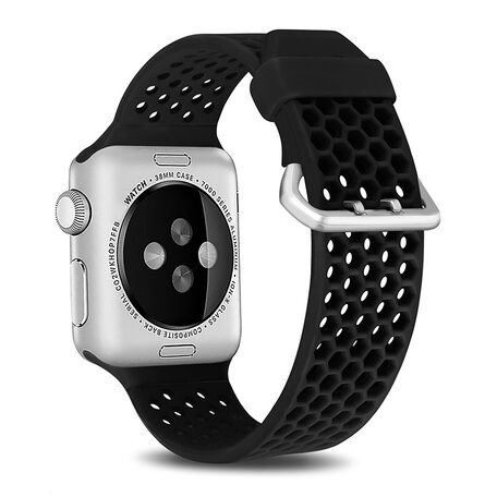 Bandje met gaatjes - Zwart - Geschikt voor Apple Watch 38mm / 40mm / 41mm