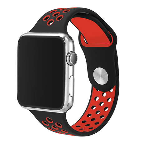 Sportbandje - Maat: M/L - Zwart + Rood - Geschikt voor Apple Watch 38mm / 40mm / 41mm