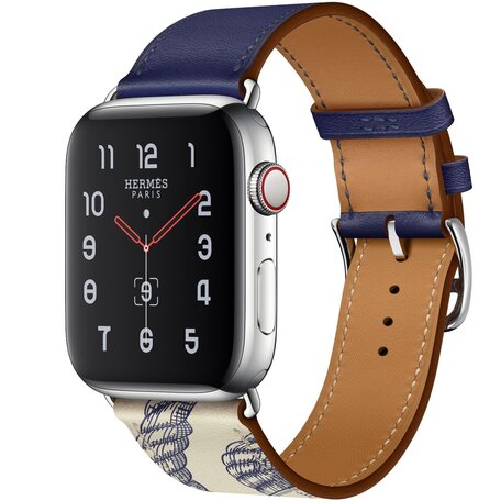 Leren bandje met print - Blauw - Geschikt voor Apple Watch 38mm / 40mm / 41mm