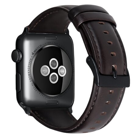 Luxe Echt Lederen bandje - Donkerbruin - Geschikt voor Apple Watch 38mm / 40mm / 41mm