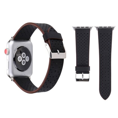 Dot Pattern Leren bandje - Zwart - Geschikt voor Apple Watch 38mm / 40mm / 41mm