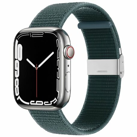 Nylon bandje met klemsluiting - Donkergroen - Geschikt voor Apple Watch 42mm / 44mm / 45mm / 49mm