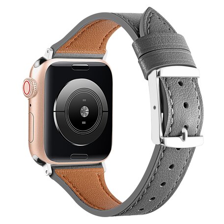 Leren bandje - Grijs - Geschikt voor Apple Watch 42mm / 44mm / 45mm / 49mm