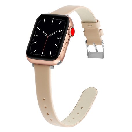 Leren Slim Fit bandje - Beige - Geschikt voor Apple Watch 42mm / 44mm / 45mm / 49mm
