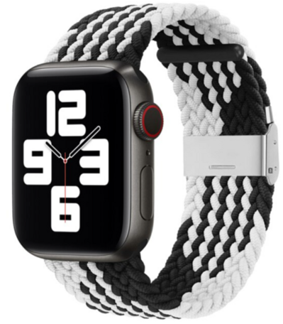 Braided nylon bandje - Zwart met wit - Geschikt voor Apple Watch 42mm / 44mm / 45mm / 49mm