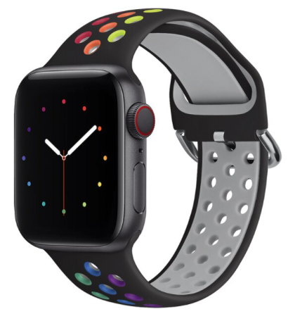 Siliconen sportband met gesp - Zwart + Multicolor - Geschikt voor Apple Watch 42mm / 44mm / 45mm / 49mm