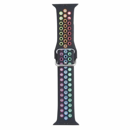 Siliconen sportband met gesp - Zwart + Multicolor - Geschikt voor Apple Watch 42mm / 44mm / 45mm / 49mm