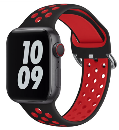 Siliconen sportband met gesp - Zwart + Rood - Geschikt voor Apple Watch 42mm / 44mm / 45mm / 49mm