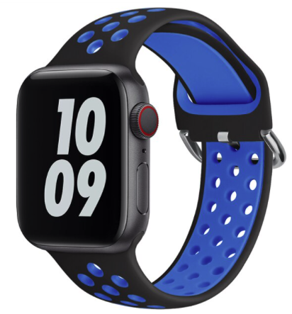 Siliconen sportband met gesp - Zwart + Blauw - Geschikt voor Apple Watch 42mm / 44mm / 45mm / 49mm