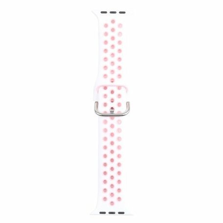 Siliconen sportband met gesp - Wit + Roze - Geschikt voor Apple Watch 42mm / 44mm / 45mm / 49mm