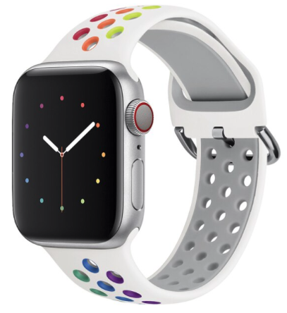 Siliconen sportband met gesp - Wit + Multicolor - Geschikt voor Apple Watch 42mm / 44mm / 45mm / 49mm