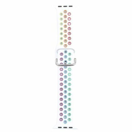 Siliconen sportband met gesp - Wit + Multicolor - Geschikt voor Apple Watch 42mm / 44mm / 45mm / 49mm