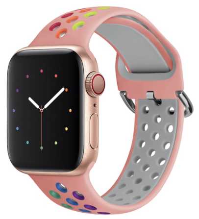 Siliconen sportband met gesp - Roze + Multicolor - Geschikt voor Apple Watch 42mm / 44mm / 45mm / 49mm
