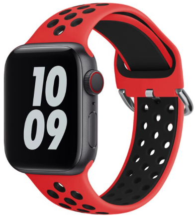 Siliconen sportband met gesp - Rood + Zwart - Geschikt voor Apple Watch 42mm / 44mm / 45mm / 49mm