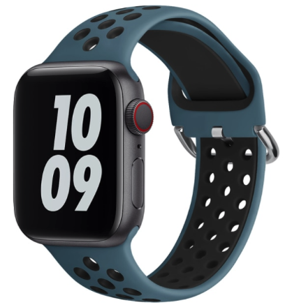 Siliconen sportband met gesp - Blauwgrijs + Zwart - Geschikt voor Apple Watch 42mm / 44mm / 45mm / 49mm