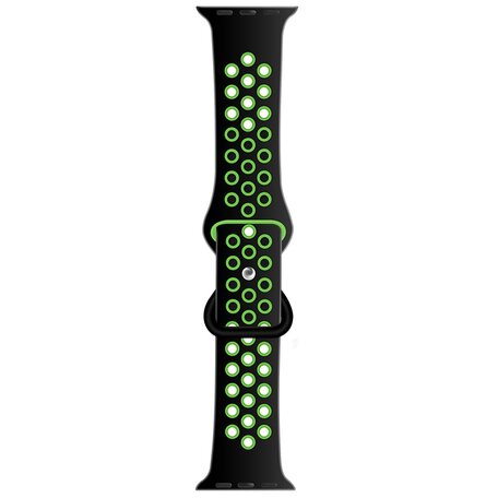 Sportbandje met extra lus - Zwart + Groen - Geschikt voor Apple Watch 42mm / 44mm / 45mm / 49mm