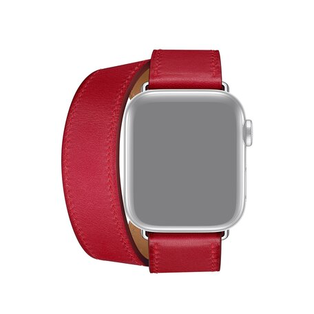 Double Leather Loop bandje - Rood - Geschikt voor Apple watch 42mm / 44mm / 45mm / 49mm