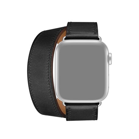 Double Leather Loop bandje - Zwart - Geschikt voor Apple watch 42mm / 44mm / 45mm / 49mm