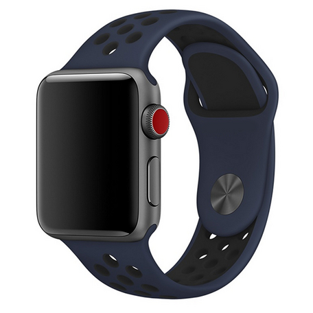 Sportbandje - Maat: M/L - Blauw + Zwart - Geschikt voor Apple Watch 42mm / 44mm / 45mm / 49mm