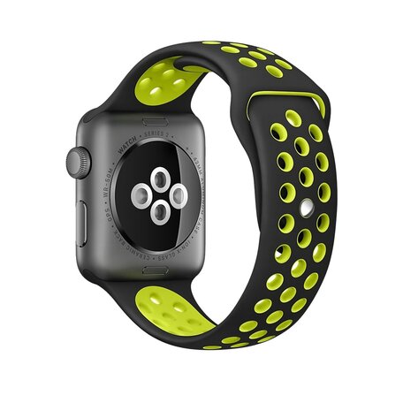 Sportbandje - Maat: S/M - Zwart + Geel - Geschikt voor Apple Watch 42mm / 44mm / 45mm / 49mm