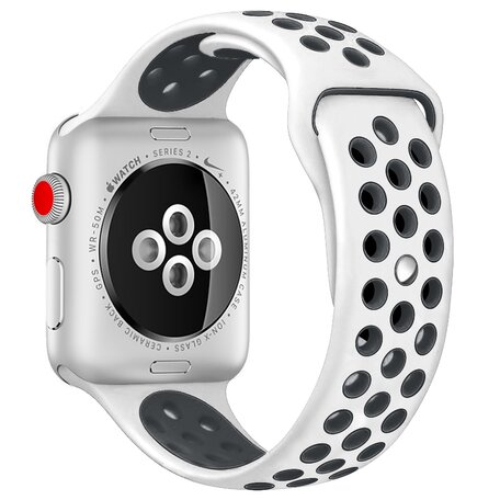 Sportbandje - Maat: S/M - Wit + Zwart - Geschikt voor Apple Watch 42mm / 44mm / 45mm / 49mm