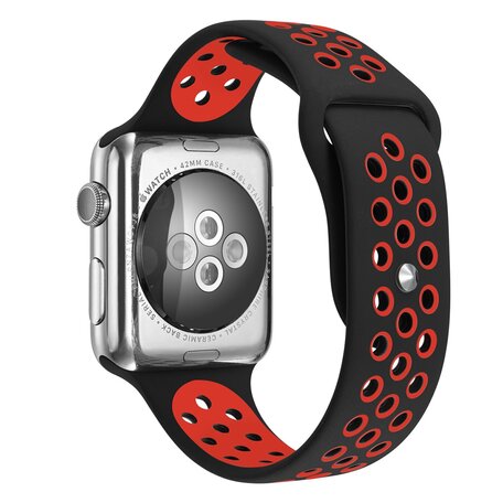 Sportbandje - Maat: S/M - Zwart + Rood - Geschikt voor Apple Watch 42mm / 44mm / 45mm / 49mm