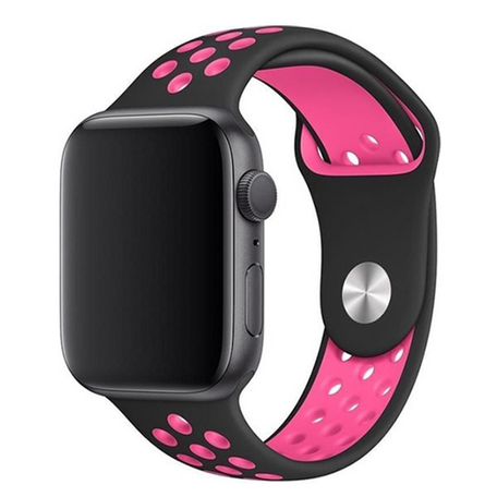 Sportbandje - Maat: S/M - Zwart + Roze - Geschikt voor Apple Watch 42mm / 44mm / 45mm / 49mm