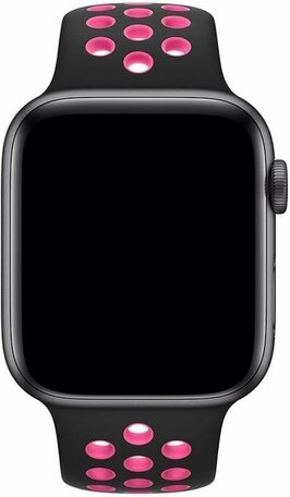 Sportbandje - Maat: S/M - Zwart + Roze - Geschikt voor Apple Watch 42mm / 44mm / 45mm / 49mm