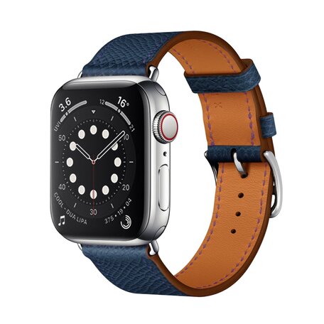 Lederen bandje - Donkerblauw - Geschikt voor Apple Watch 42mm / 44mm / 45mm / 49mm