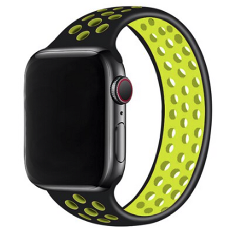 Solo Loop Sportbandje - Maat: S - Zwart + Geel - Geschikt voor Apple Watch 42mm / 44mm / 45mm / 49mm