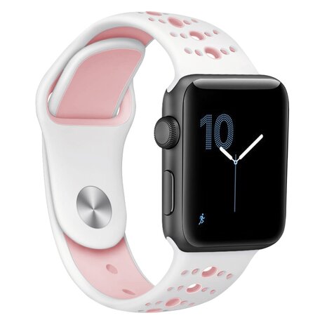 Sportbandje combi-kleuren - Wit + Roze - Geschikt voor Apple Watch 42mm / 44mm / 45mm / 49mm