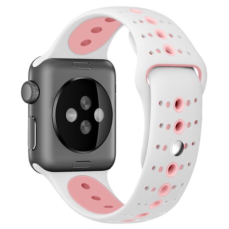 Sportbandje combi-kleuren - Wit + Roze - Geschikt voor Apple Watch 42mm / 44mm / 45mm / 49mm