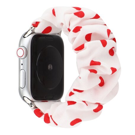 Elastisch scrunchie nylon bandje - Rode stippen - Geschikt voor Apple Watch 42mm / 44mm / 45mm / 49mm