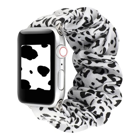 Elastisch scrunchie nylon bandje - Wit / zwart - Geschikt voor Apple Watch 42mm / 44mm / 45mm / 49mm