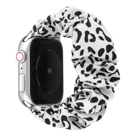 Elastisch scrunchie nylon bandje - Wit / zwart - Geschikt voor Apple Watch 42mm / 44mm / 45mm / 49mm