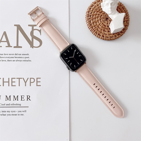 Premium Leather bandje - Licht roze - Geschikt voor Apple Watch 42mm / 44mm / 45mm / 49mm